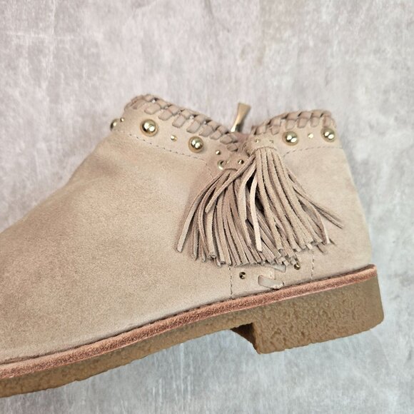 Kate Spade Ankle Boots 7 Tan Suede Studded Tassled Western Boho Low Heel Booties - Picture 10 of 12